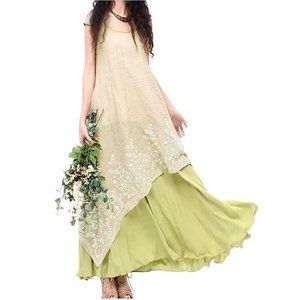 Minibee green and cream double layer maxi dress one size